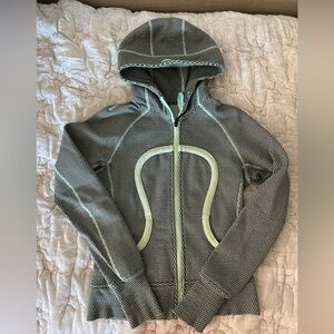 Gray and Green Zip-Up Hoodie